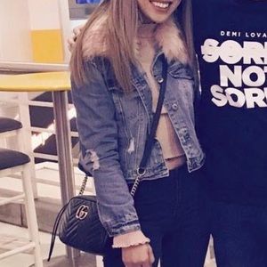 Denim Jacket w/ Pink Faux Fur Trim